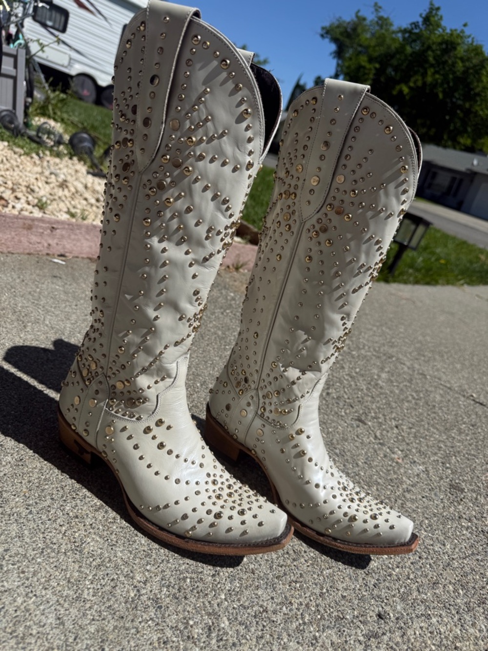 Lane X Sparks Fly Bridal satin pearl Studded Tall Western Boots